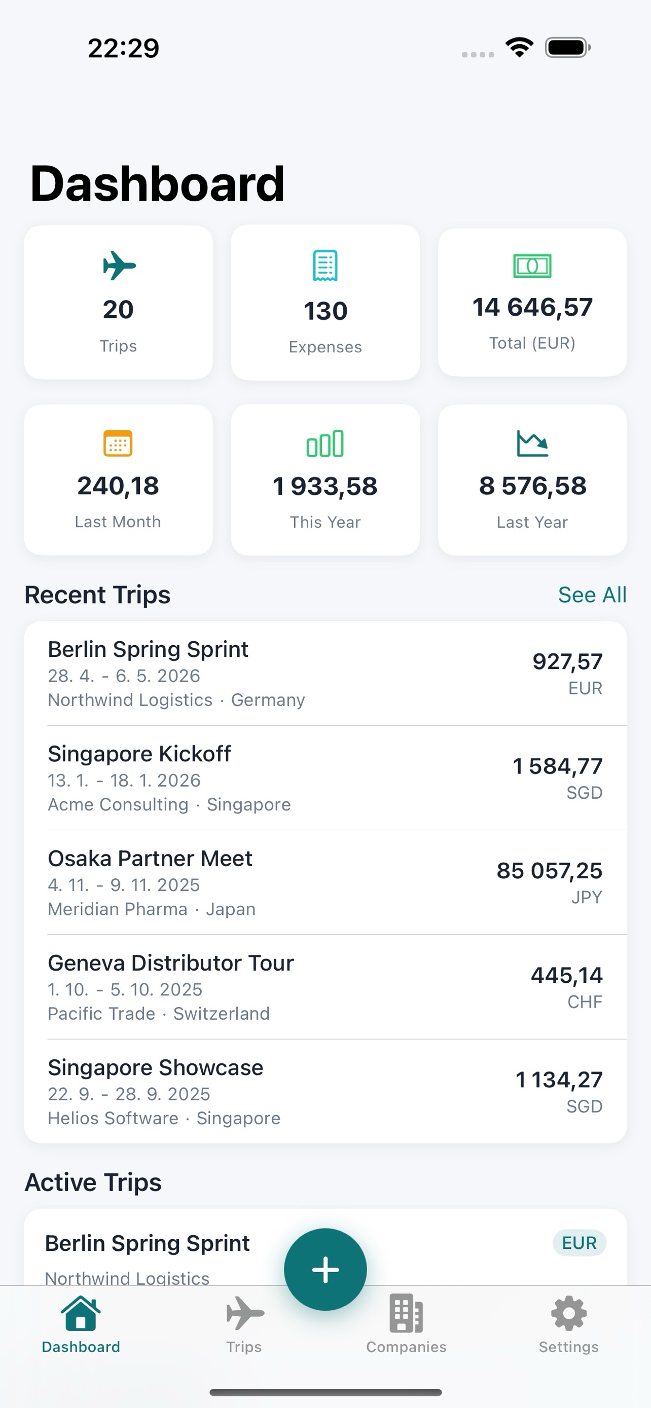 Tripenzo business receipts app dashboard on iPhone