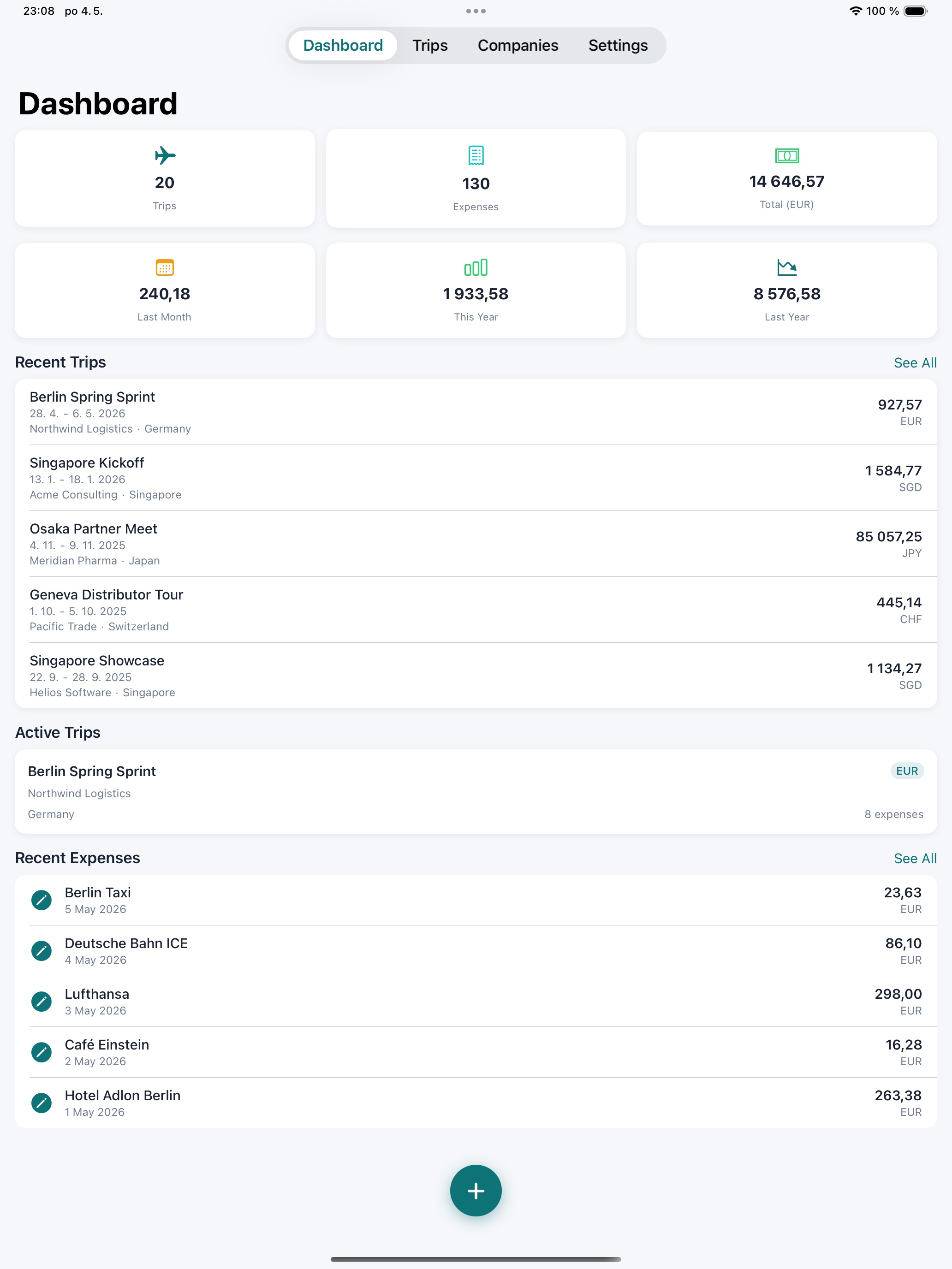 Tripenzo travel expense app dashboard on iPad