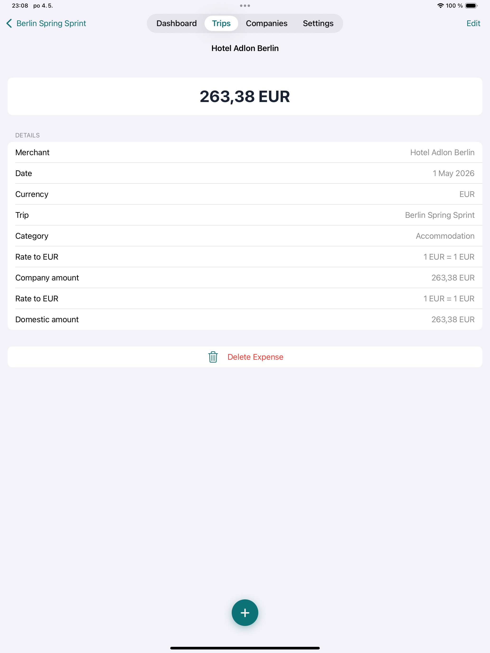 Expense detail on iPad