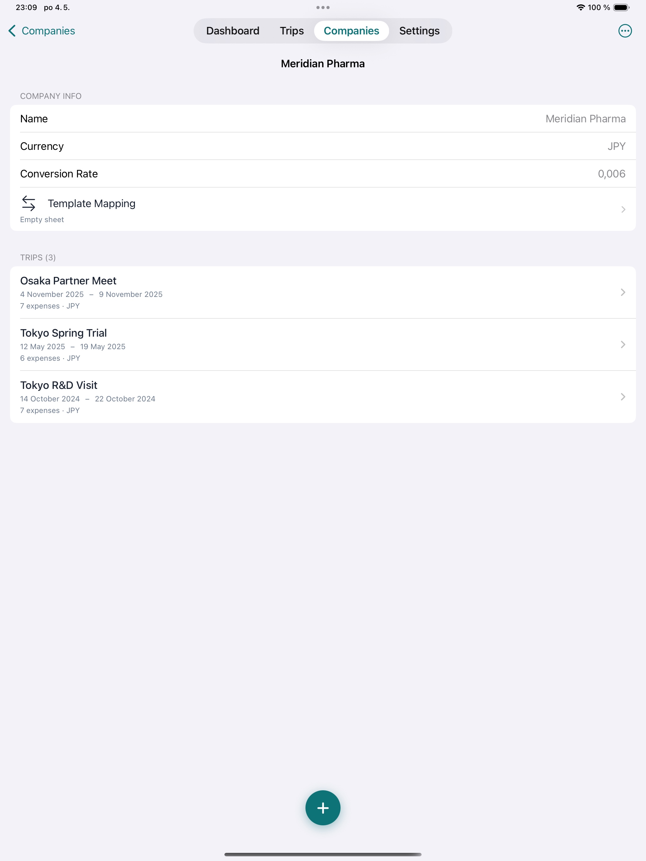 Company detail on iPad