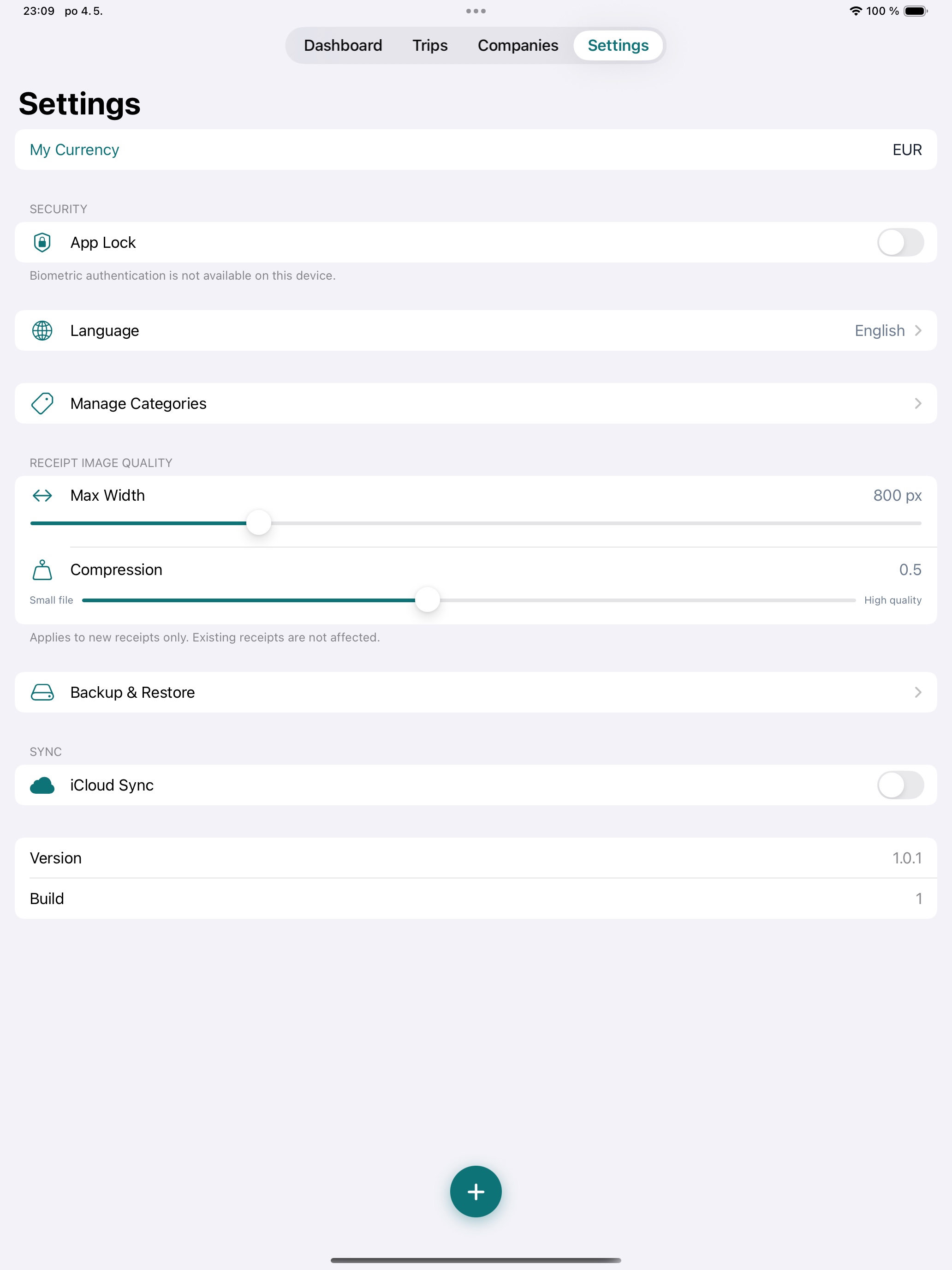 Settings on iPad