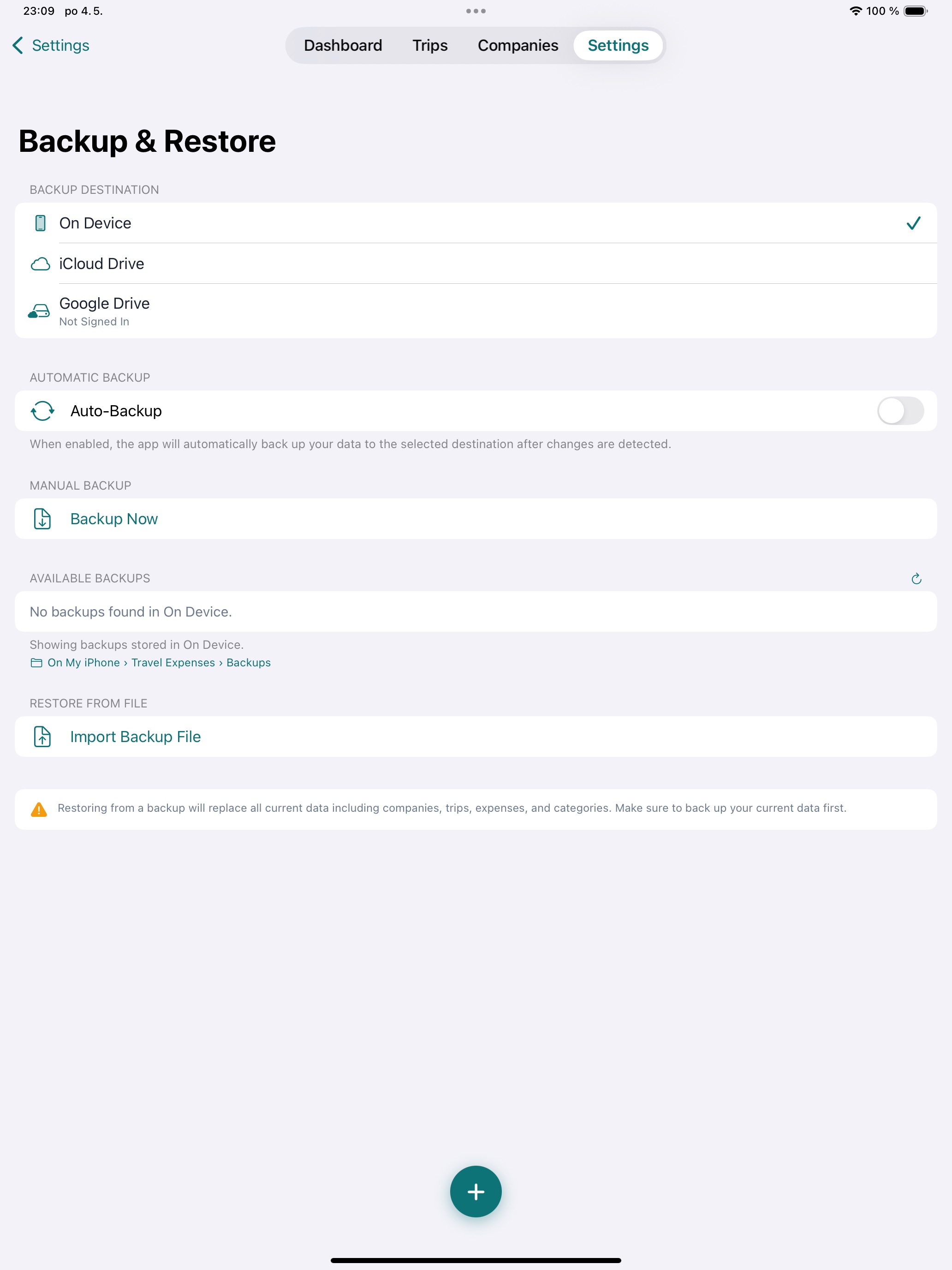 Backup and restore on iPad